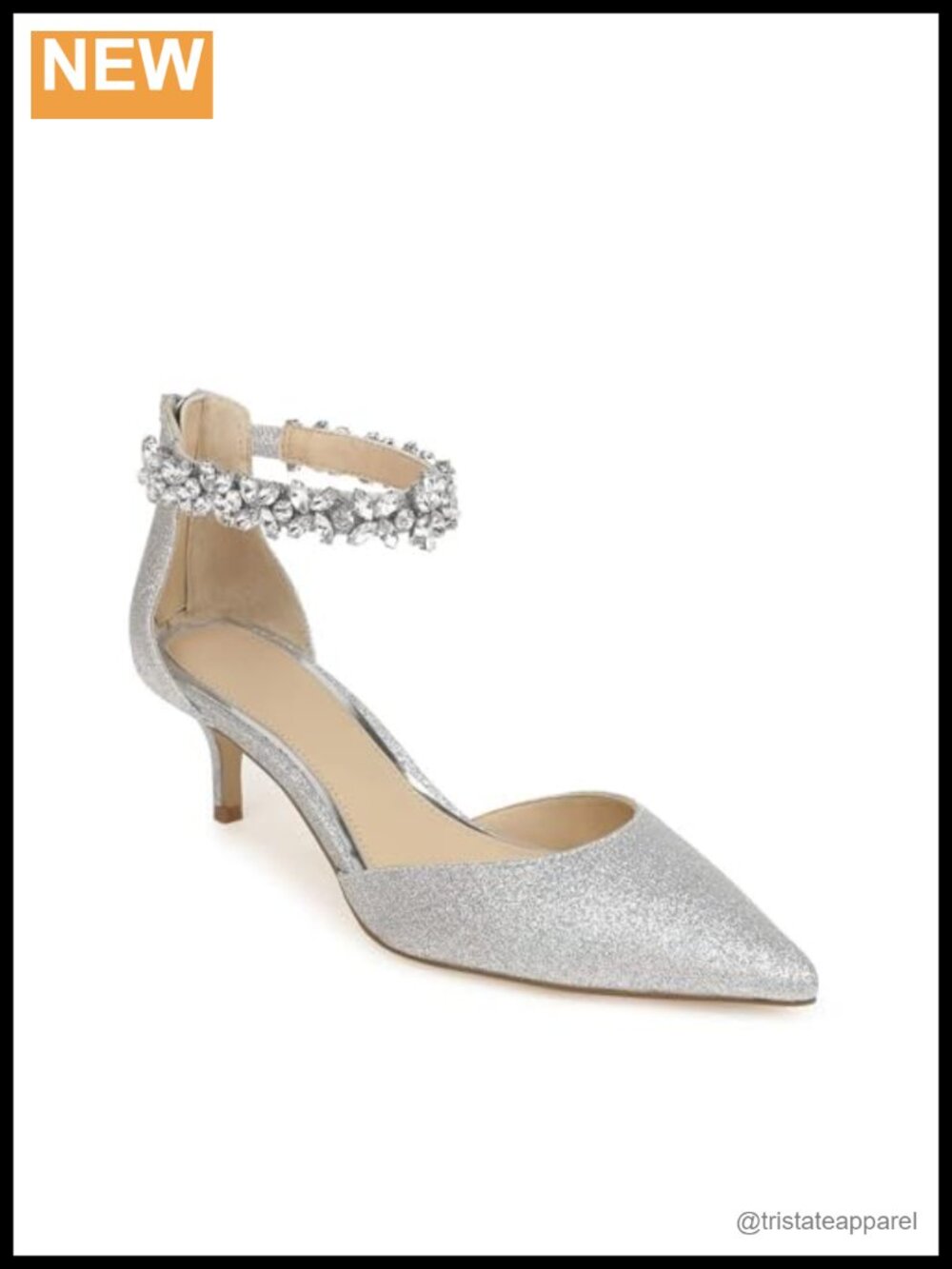 Rhinestone Kitten Heel Pumps Pointed Toe Ankle Strap Dress Shoes